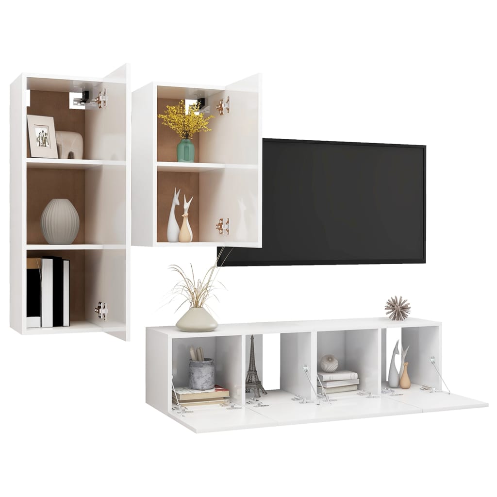 

vidaXL 4-delige Tv-meubelset spaanplaat hoogglans wit