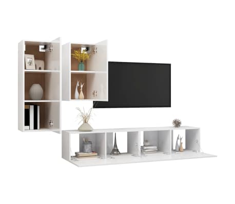 vidaXL Televizoriaus spintelių komplektas, 4 dalių, baltas, MDP