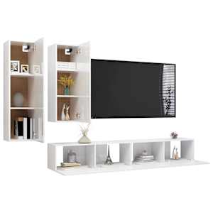 vidaXL Televizoriaus spintelių komplektas, 4 dalių, baltas, MDP