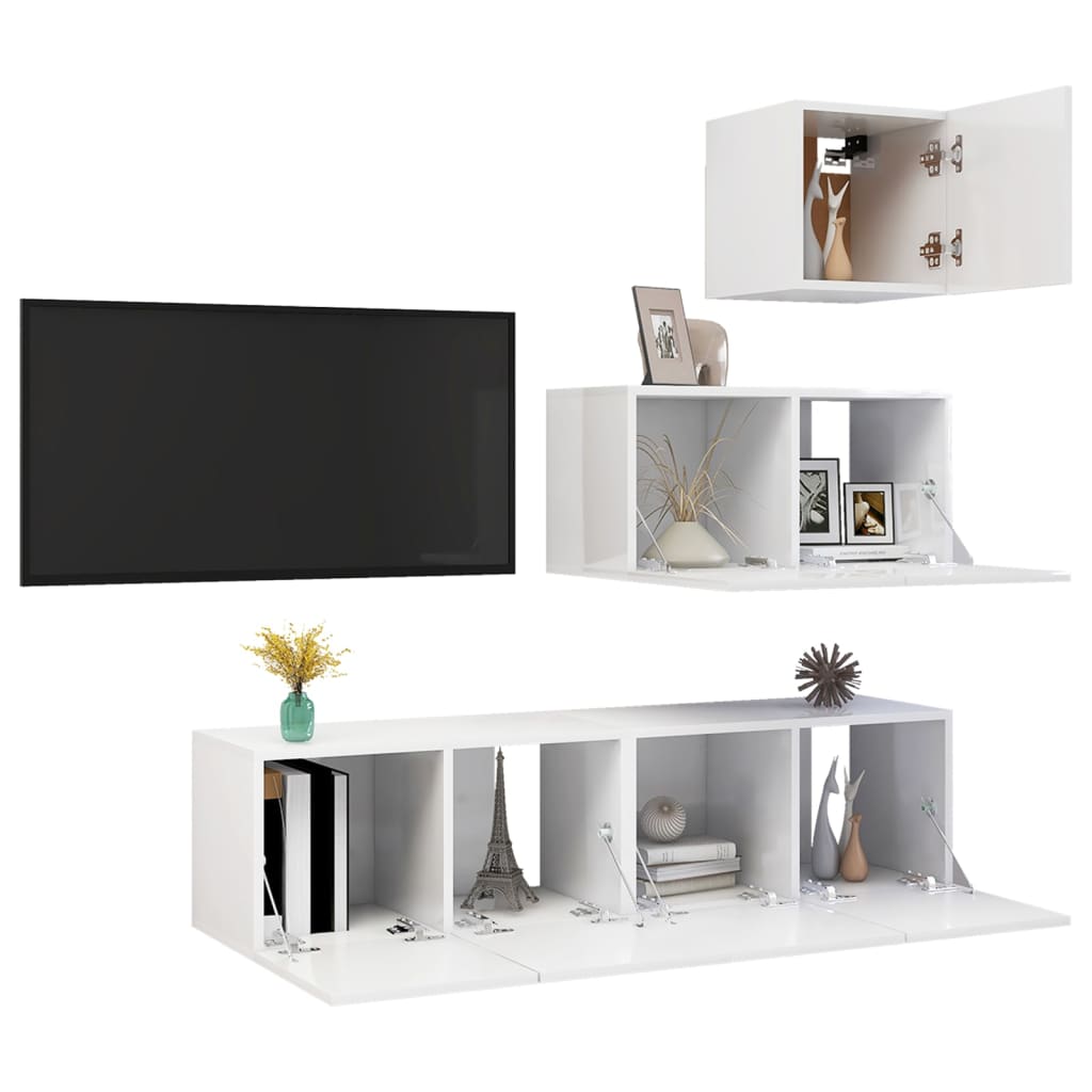 

vidaXL 4-delige Tv-meubelset spaanplaat hoogglans wit