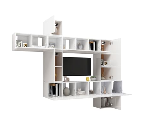 vidaXL 10-delige Tv-meubelset spaanplaat hoogglans wit