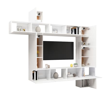 vidaXL Televizoriaus spintelių komplektas, 9 dalių, baltas, MDP
