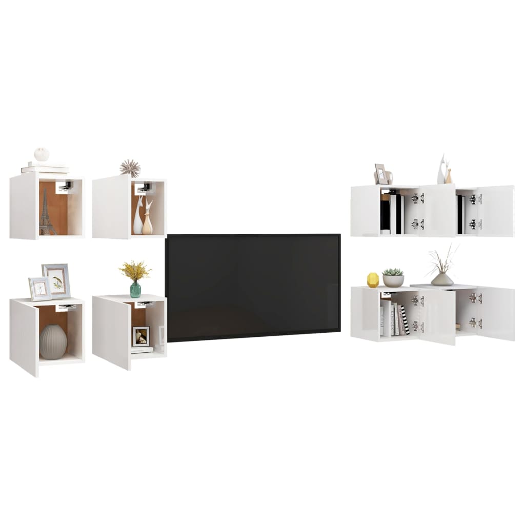 

vidaXL Tv-wandmeubelen 8 st 30,5x30x30 cm hoogglans wit