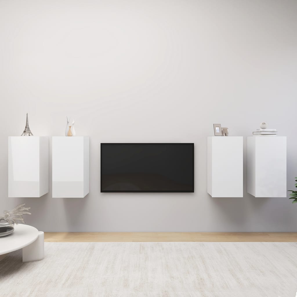 TV-Schränke 4 Stk. Hochglanz-Weiß 30,5x30x60 cm Holzwerkstoff | Stepinfit