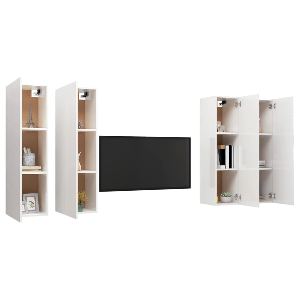 vidaXL Tv-meubelen 4 st 30,5x30x110 cm bewerkt hout hoogglans wit