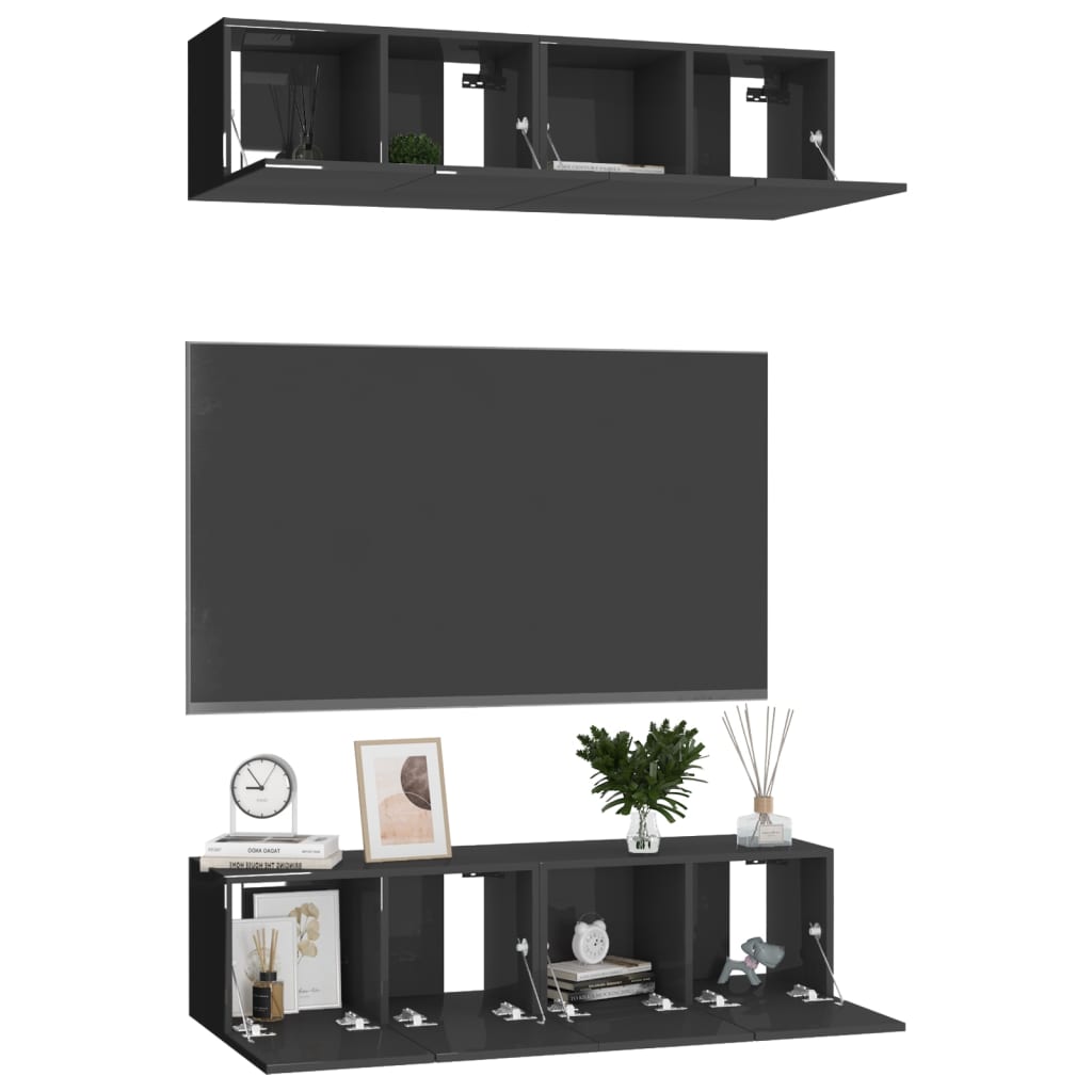 

vidaXL Tv-meubelen 4 st 60x30x30 cm spaanplaat hoogglans zwart