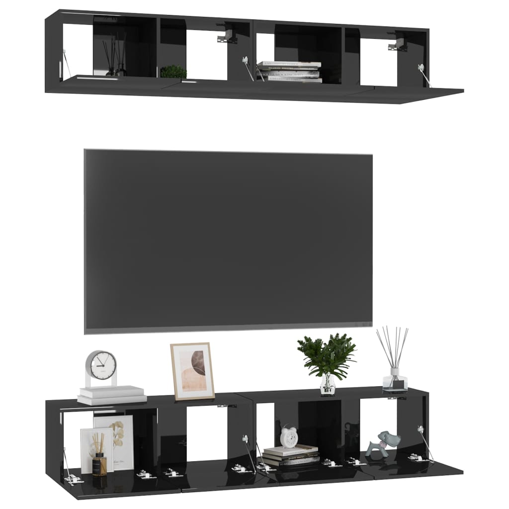 vidaXL TV Cabinets 4 pcs High Gloss Black 80x30x30 cm Engineered Wood