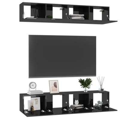 vidaXL TV Cabinets 4 pcs High Gloss Black 80x30x30 cm Engineered Wood