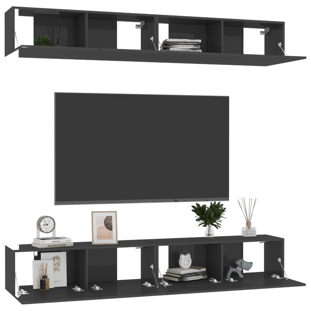 

vidaXL Tv-meubelen 4 st 100x30x30 cm spaanplaat hoogglans zwart