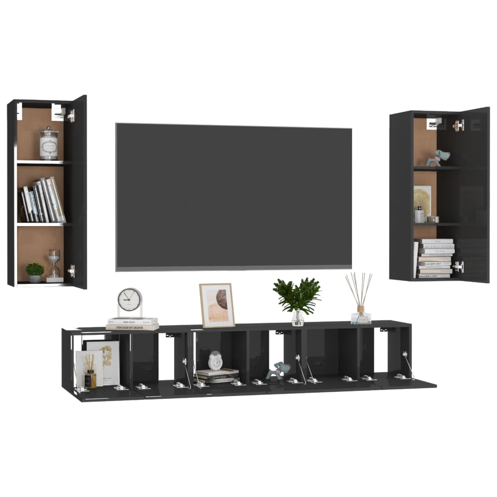 

vidaXL 5-delige Tv-meubelset spaanplaat hoogglans zwart