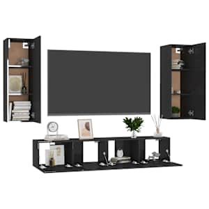 vidaXL Televizoriaus spintelių komplektas, 4 dalių, juodas, MDP