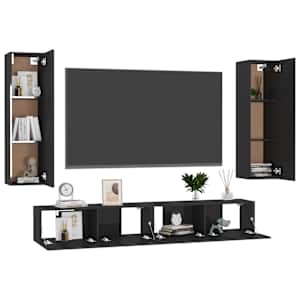 vidaXL Televizoriaus spintelių komplektas, 4 dalių, juodas, MDP