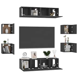 vidaXL Televizoriaus spintelių komplektas, 8 dalių, juodas, MDP