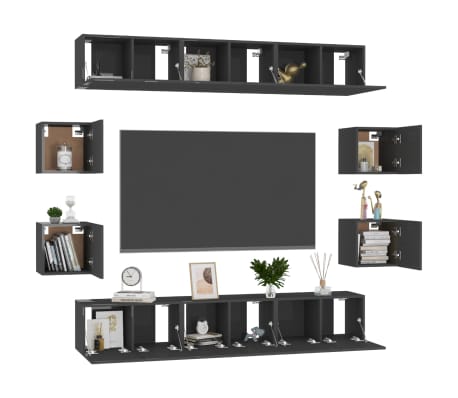 vidaXL Televizoriaus spintelių komplektas, 10 dalių, juodas, MDP