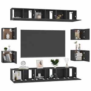 vidaXL Televizoriaus spintelių komplektas, 10 dalių, juodas, MDP