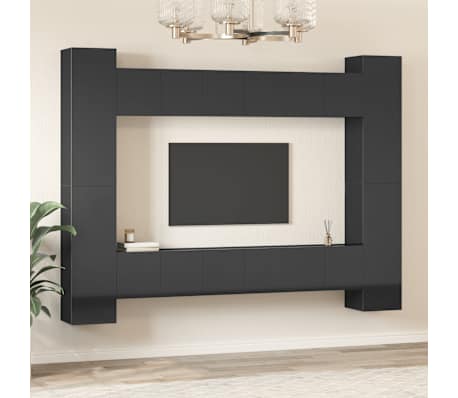 vidaXL Televizoriaus spintelių komplektas, 10 dalių, juodas, MDP