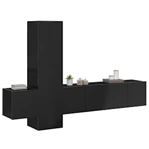 vidaXL Televizoriaus spintelių komplektas, 5 dalių, juodas, MDP
