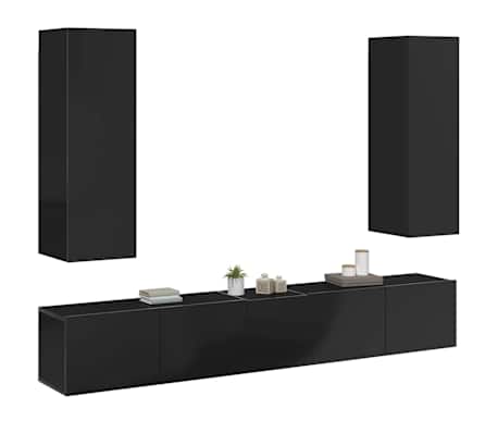 vidaXL Televizoriaus spintelių komplektas, 5 dalių, juodas, MDP