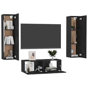 vidaXL Televizoriaus spintelių komplektas, 3 dalių, juodas, MDP