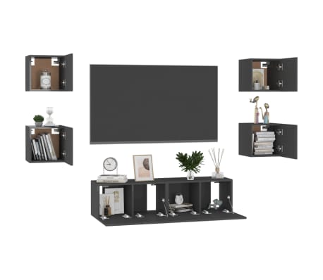 vidaXL 6-tlg. TV-Schrank-Set Hochglanz-Schwarz Holzwerkstoff