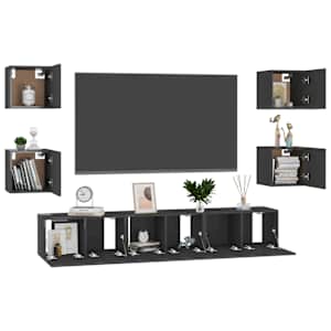 vidaXL Televizoriaus spintelių komplektas, 7 dalių, juodas, MDP