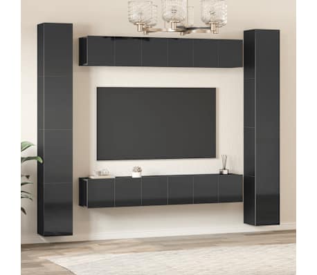 vidaXL Televizoriaus spintelių komplektas, 6 dalių, juodas, MDP