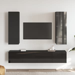 vidaXL Televizoriaus spintelių komplektas, 4 dalių, juodas, MDP