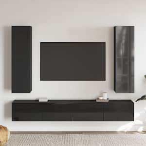 vidaXL Televizoriaus spintelių komplektas, 4 dalių, juodas, MDP