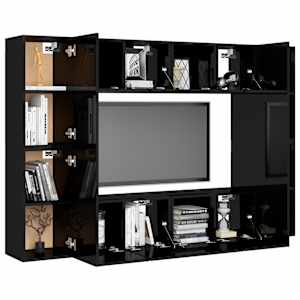 vidaXL Televizoriaus spintelių komplektas, 8 dalių, juodas, MDP