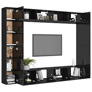 vidaXL Televizoriaus spintelių komplektas, 8 dalių, juodas, MDP