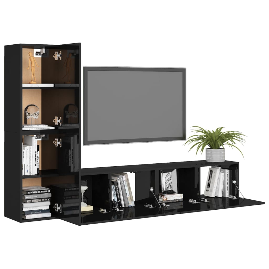 

vidaXL 4-delige Tv-meubelset spaanplaat hoogglans zwart