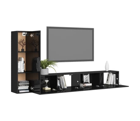 vidaXL Muebles de sal&oacute;n 3 pzas madera ingenier&iacute;a negro brillo