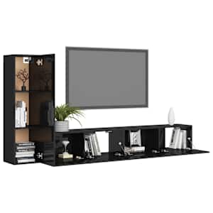 vidaXL Muebles de sal&oacute;n 3 pzas madera ingenier&iacute;a negro brillo