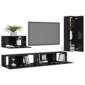 vidaXL Televizoriaus spintelių komplektas, 4 dalių, juodas, MDP