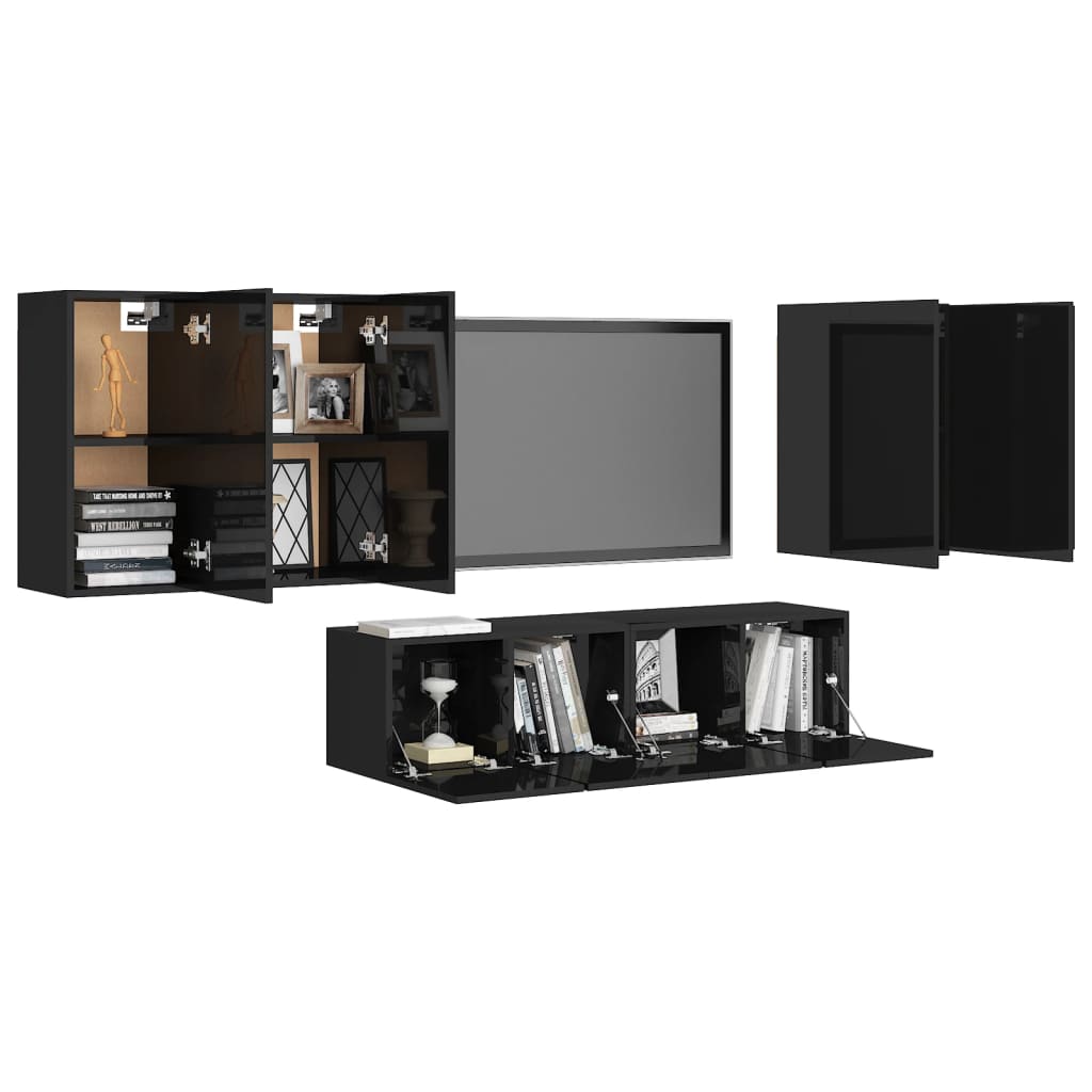 vidaXL 6-dielna súprava TV skriniek vysoký lesk čierna drevotrieska