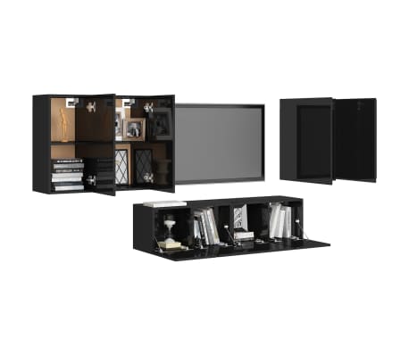 vidaXL 6-dielna súprava TV skriniek vysoký lesk čierna drevotrieska
