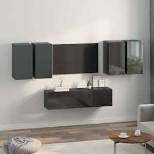 vidaXL Televizoriaus spintelių komplektas, 6 dalių, juodas, MDP