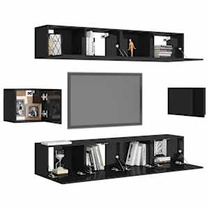 vidaXL Televizoriaus spintelių komplektas, 6 dalių, juodas, MDP