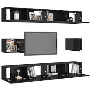 vidaXL Televizoriaus spintelių komplektas, 6 dalių, juodas, MDP