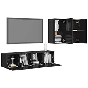 vidaXL Televizoriaus spintelių komplektas, 4 dalių, juodas, MDP
