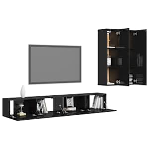 vidaXL Televizoriaus spintelių komplektas, 4 dalių, juodas, MDP