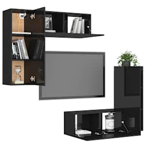 vidaXL Televizoriaus spintelių komplektas, 4 dalių, juodas, MDP