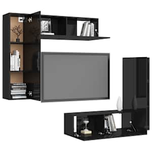 vidaXL Televizoriaus spintelių komplektas, 4 dalių, juodas, MDP