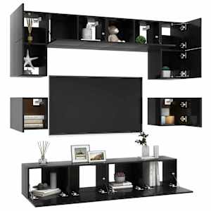 vidaXL Televizoriaus spintelių komplektas, 8 dalių, juodas, MDP