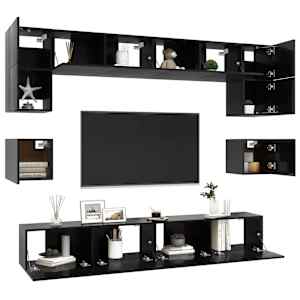 vidaXL Televizoriaus spintelių komplektas, 8 dalių, juodas, MDP
