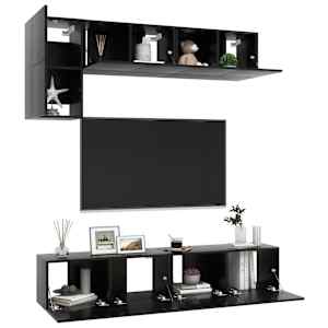 vidaXL Televizoriaus spintelių komplektas, 5 dalių, juodas, MDP