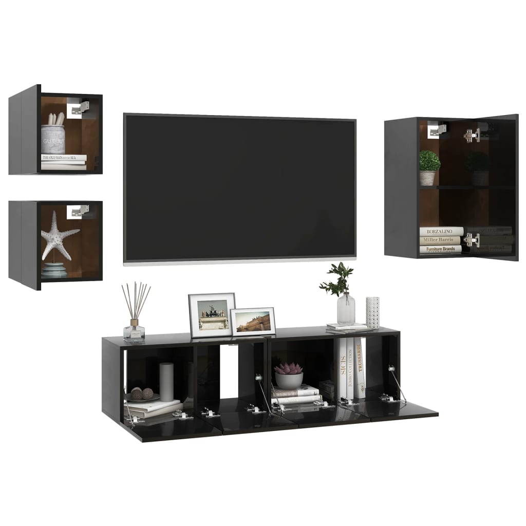 vidaXL 5-tlg. TV-Schrank-Set Hochglanz-Schwarz Holzwerkstoff