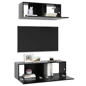 vidaXL Televizoriaus spintelių komplektas, 2 dalių, juodas, MDP