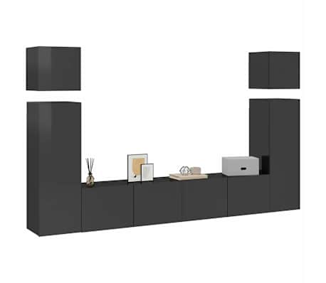 vidaXL Televizoriaus spintelių komplektas, 8 dalių, juodas, MDP