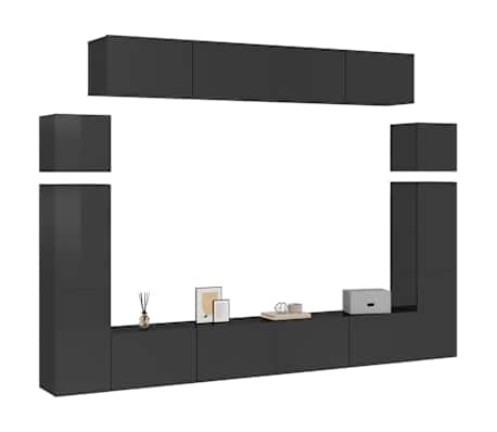 vidaXL Televizoriaus spintelių komplektas, 8 dalių, juodas, MDP